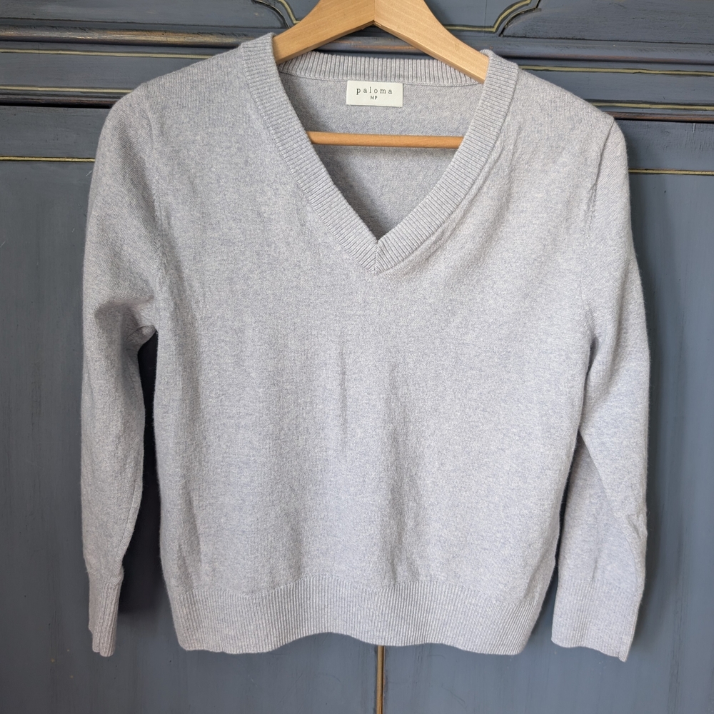 Paloma Merino Wool Sweater Light Heather Grey V-neck 3/4 Sleeve SP